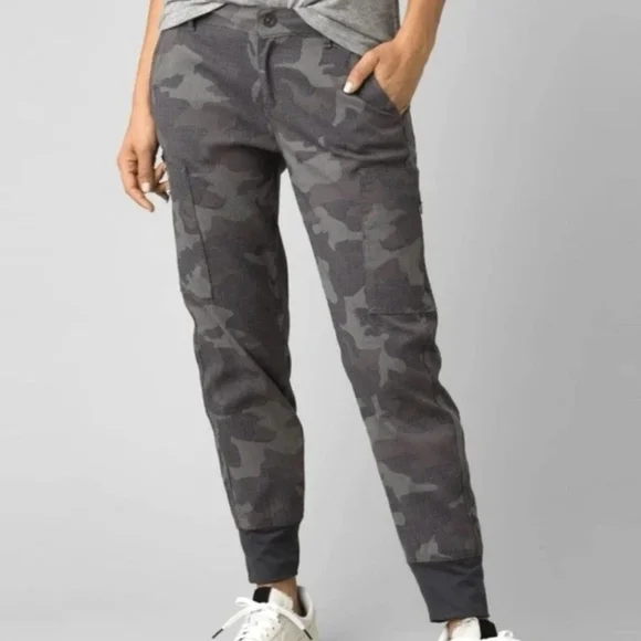 prAna Sky Canyon Jogger Pants Women’s 8 Gray Camo Zip Pockets Hiking - Picture 1 of 16